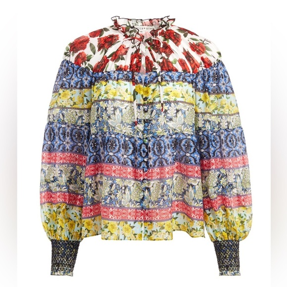 Alice + Olivia Marlyn Tie Neck Button Down Blouse sz XL - Picture 1 of 10